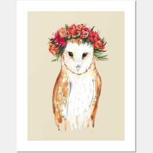 A watercolor barn owl bride in a wreath Posters and Art